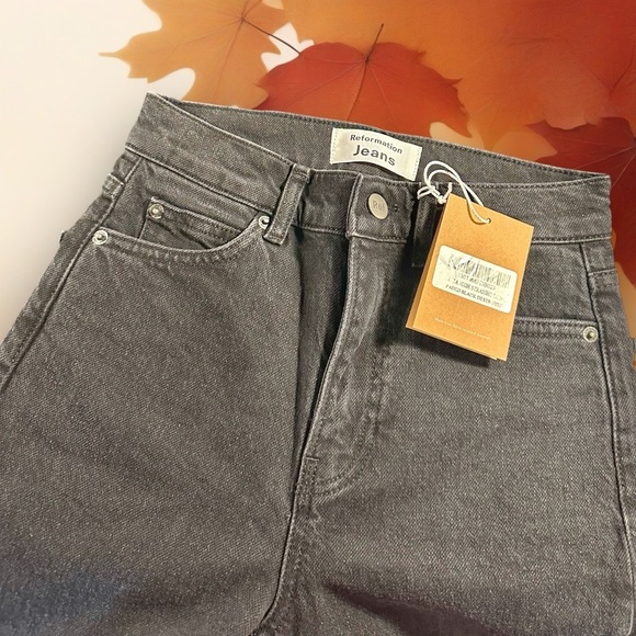 NWT Reformation Denim ‘Liza’ High-Rise Straight-Leg Long Jeans in “Faded Black” - Picture 6 of 16